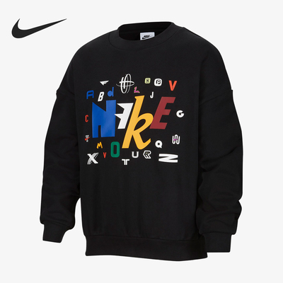 Nike/耐克正品当季新款大童印花宽松针织薄绒运动卫衣HF0386