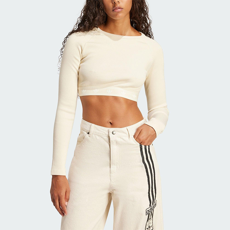 Adidas/阿迪达斯正品三叶草女士休闲短款露脐修身长袖JD0013