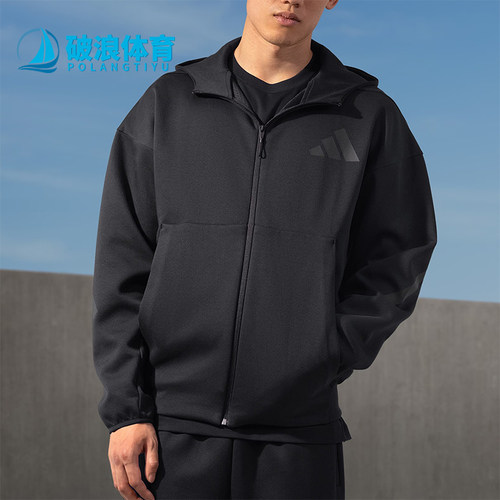 阿迪达斯男士款连帽休闲宽松外套