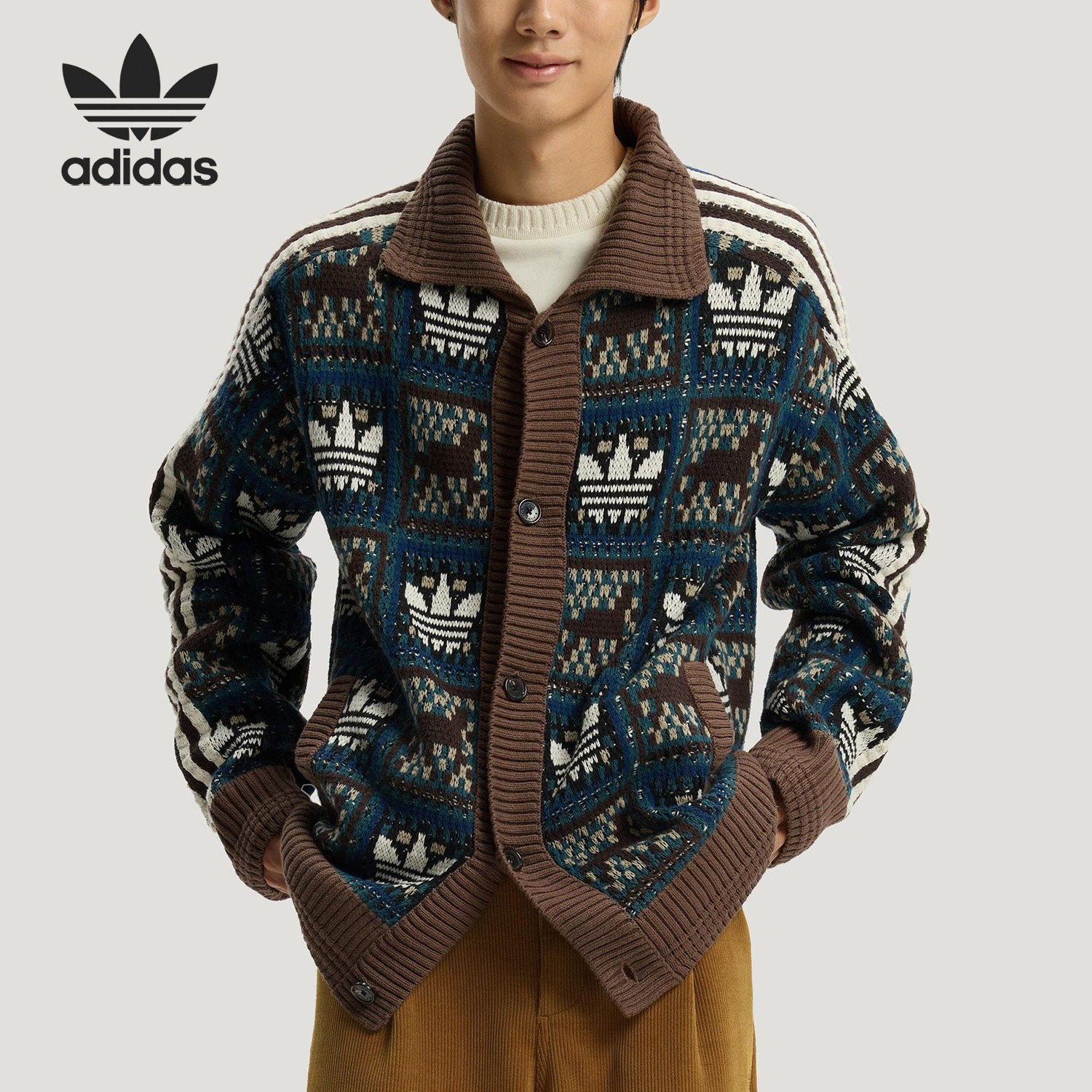Adidas/阿迪达斯官方正品三叶草男女复古针织毛衣开衫外套KT0715