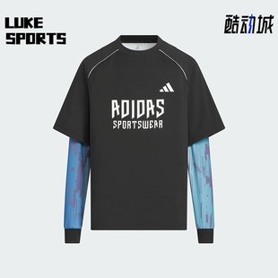 阿迪达斯正品 TEE儿童套头宽松拼接长袖 2IN1 KC2548 BTS Adidas