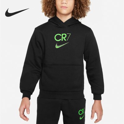 耐克大童新款加绒足球连帽套头衫