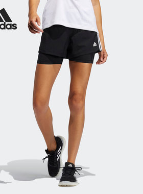 Adidas/阿迪达斯正品PACER 3S 2 IN 1夏季训练运动女子短裤GL7686