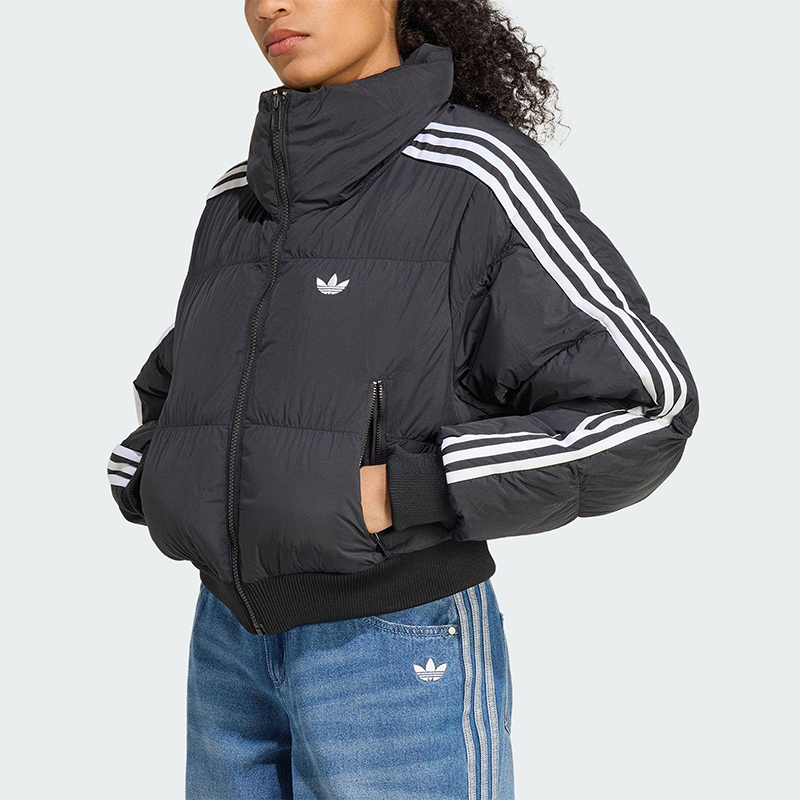 Adidas/阿迪达斯正品三叶草女士休闲运动保暖短款立领棉服JX2970
