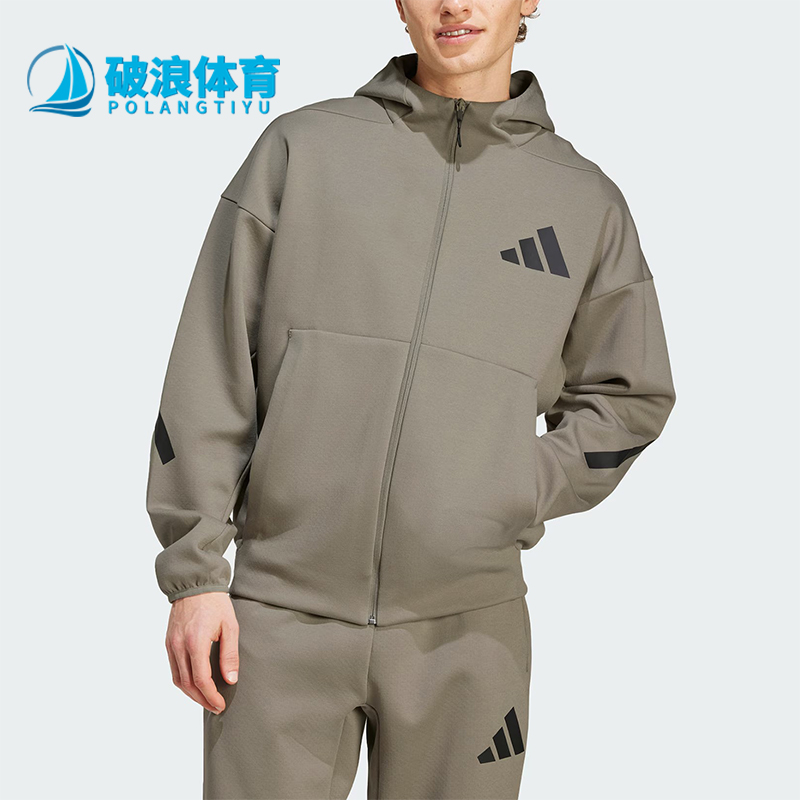 阿迪达斯男士连帽宽松短款外套