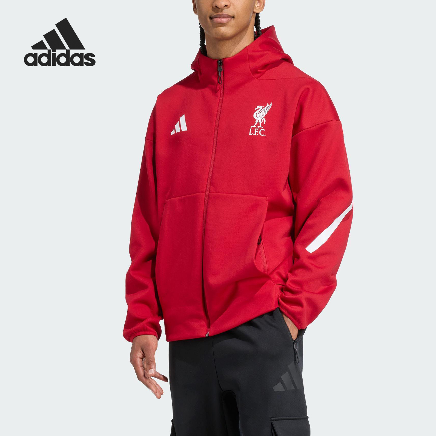 Adidas/阿迪达斯正品利物浦男士足球运动连帽宽松夹克JW5484