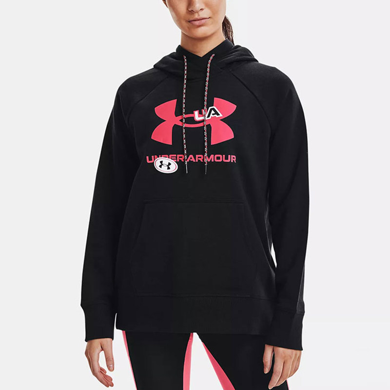 UA/安德玛正品运动女士时尚印花训练连帽卫衣套头衫1366112-001