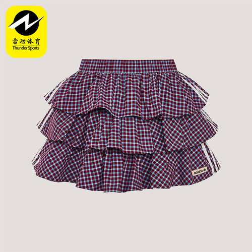 Adidas/阿迪达斯正品三叶草女士运动时尚潮流格子复古短裙KU9399
