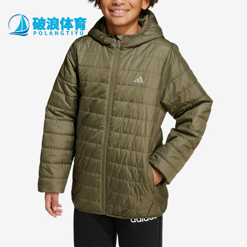 Adidas/阿迪达斯正品ESSENTIALS大童拉链保暖连帽棉服JW2428
