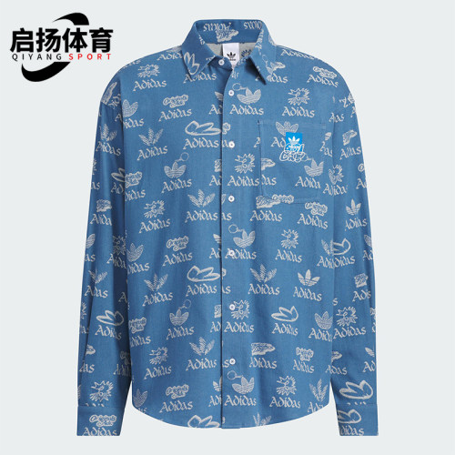 Adidas/阿迪达斯正品三叶草男士宽松翻领满印经典时尚衬衫JN1662