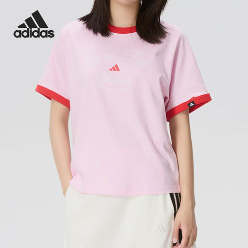 Adidas/阿迪达斯官方正品VERBIAGE新款女粉红色纯棉短袖T恤KB7195