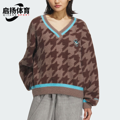 Adidas/阿迪达斯正品三叶草女士日常V领复古针织休闲套头衫KC2688