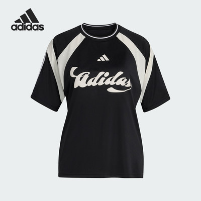 Adidas/阿迪达斯官方正品女士足球风宽松休闲运动短袖T恤JY7623