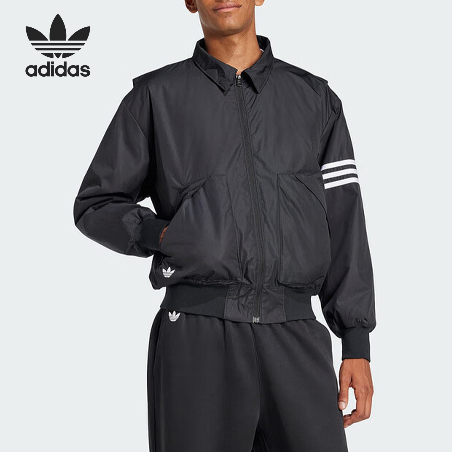 Adidas/阿迪达斯官方正品三叶草男士拉链翻领长袖夹克外套JC9908