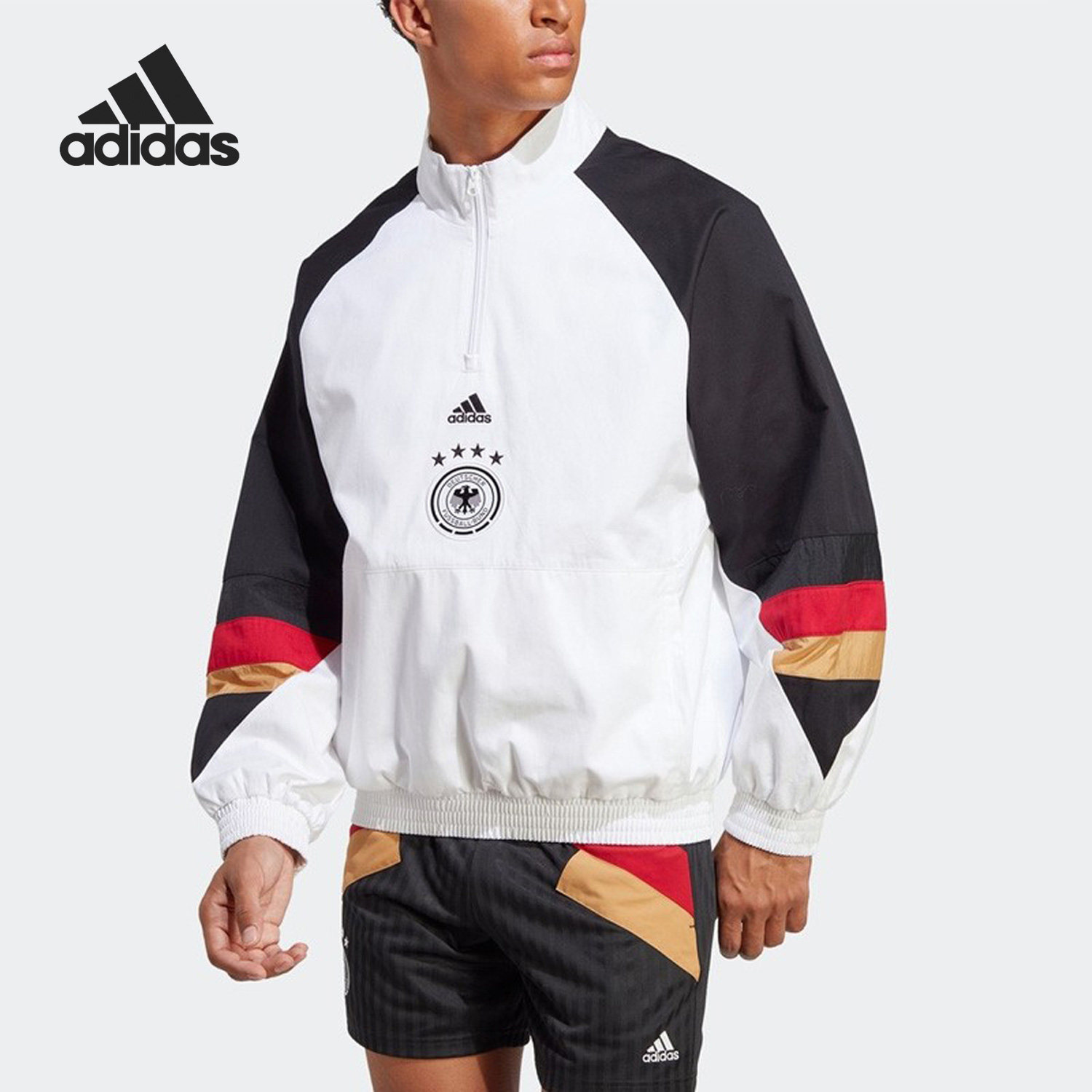 Adidas/阿迪达斯正品德国队复古足球男子运动休闲宽松夹克 HF4072