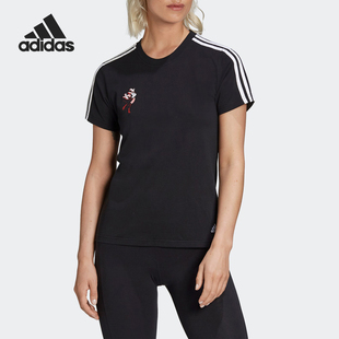 女子运动型格圆领短袖 Adidas TEEW夏季 GYM T恤GQ0908 阿迪达斯正品