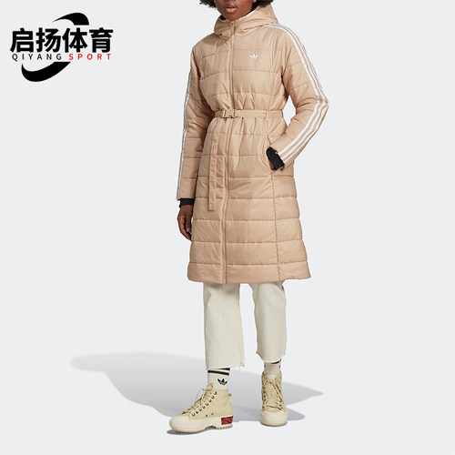Adidas/阿迪达斯正品三叶草女士经典保暖收腰长款棉服HK5252