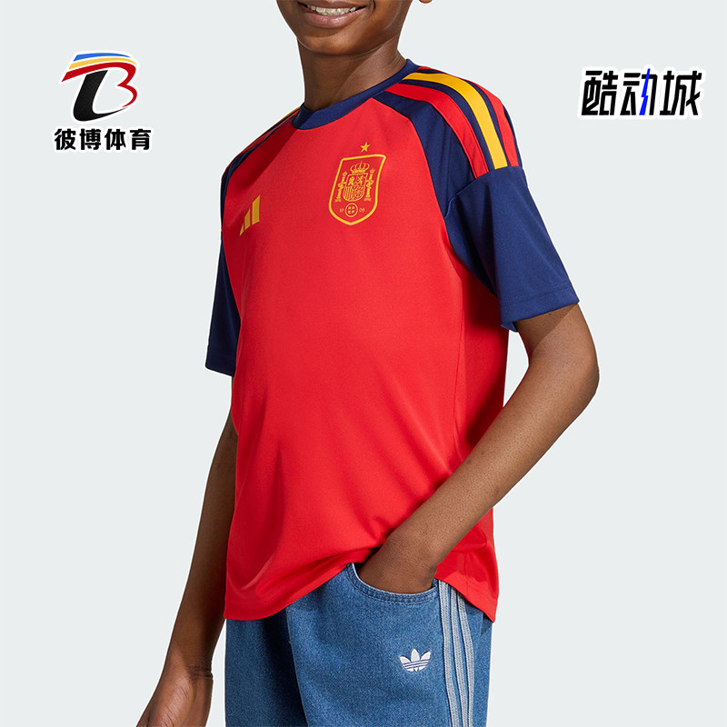 Adidas/阿迪达斯正品夏季大童休闲圆领训练足球球衣短袖T恤JZ5755