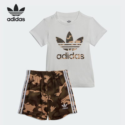 Adidas/阿迪达斯正品三叶草婴童运动休闲透气短袖套装IC2027