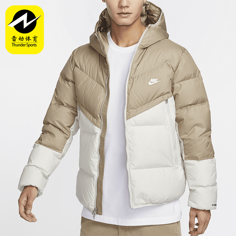 耐克男士连帽户外休闲拼接羽绒服