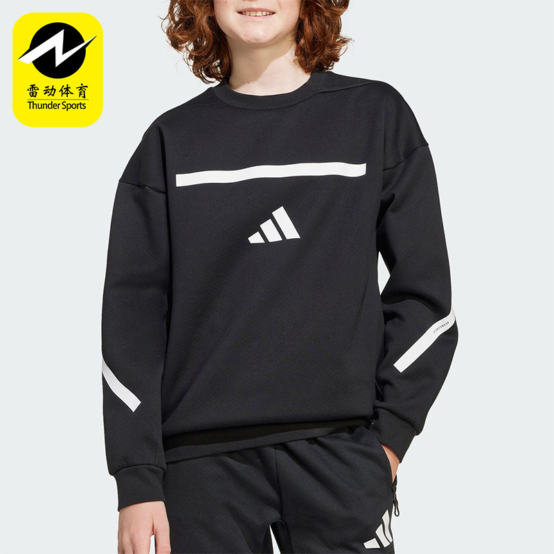 阿迪达斯大童拼接宽松保暖卫衣