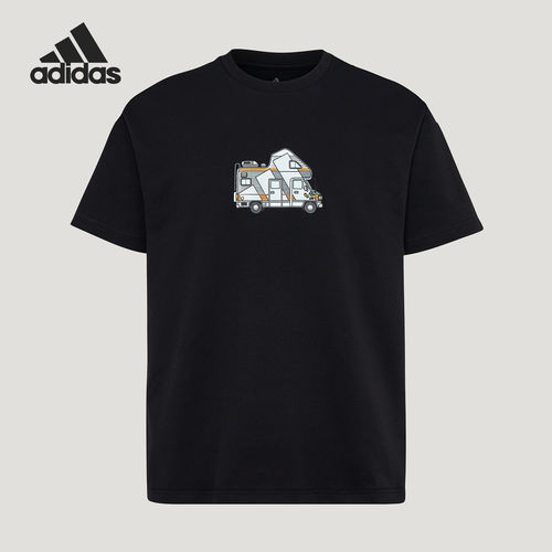 Adidas/阿迪达斯官方正品夏季男女印花亲肤宽松户外运动T恤KG3845