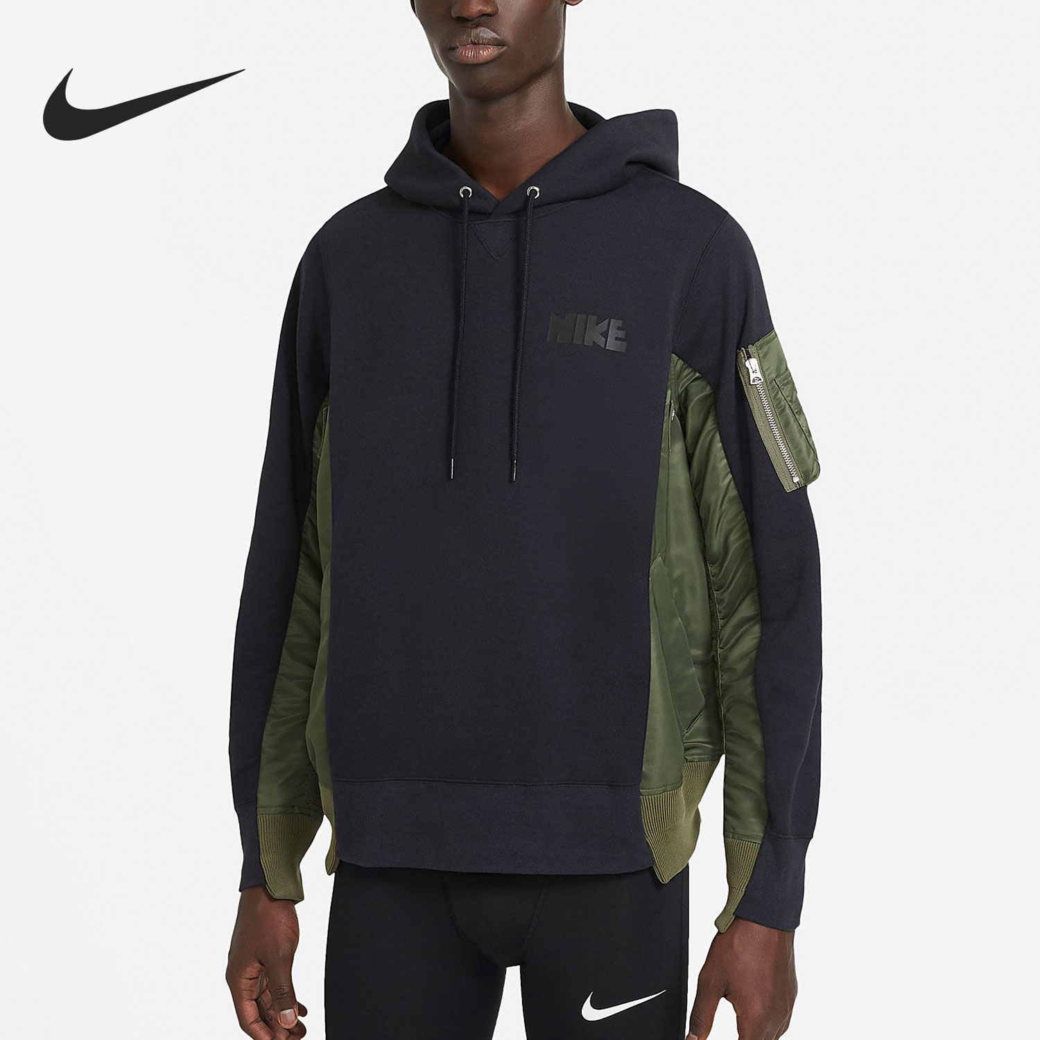 耐克男士休闲拼接连帽卫衣