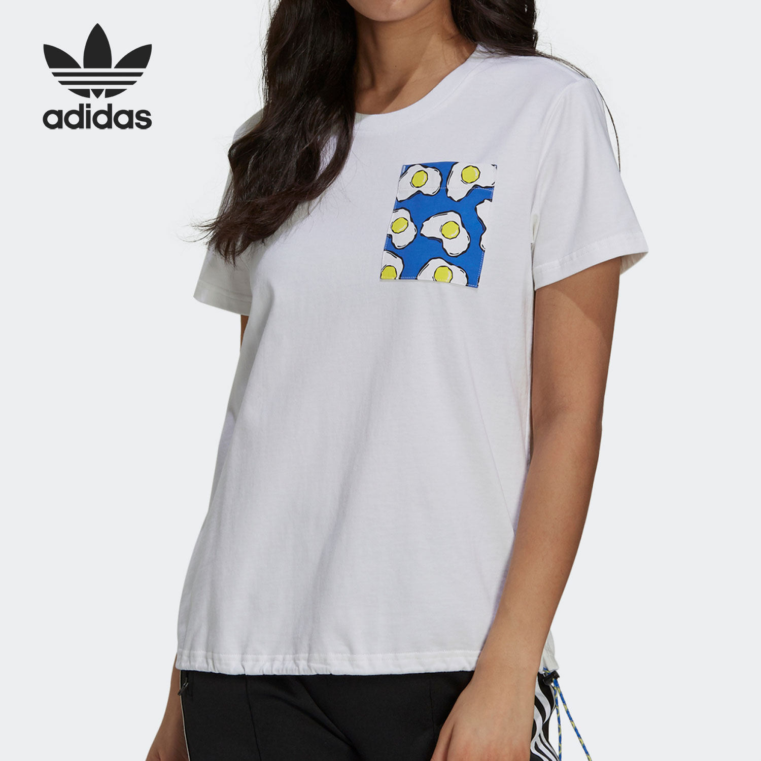 Adidas/阿迪达斯正品 三叶草ARTIST煎蛋口袋印花女子T恤HA4709
