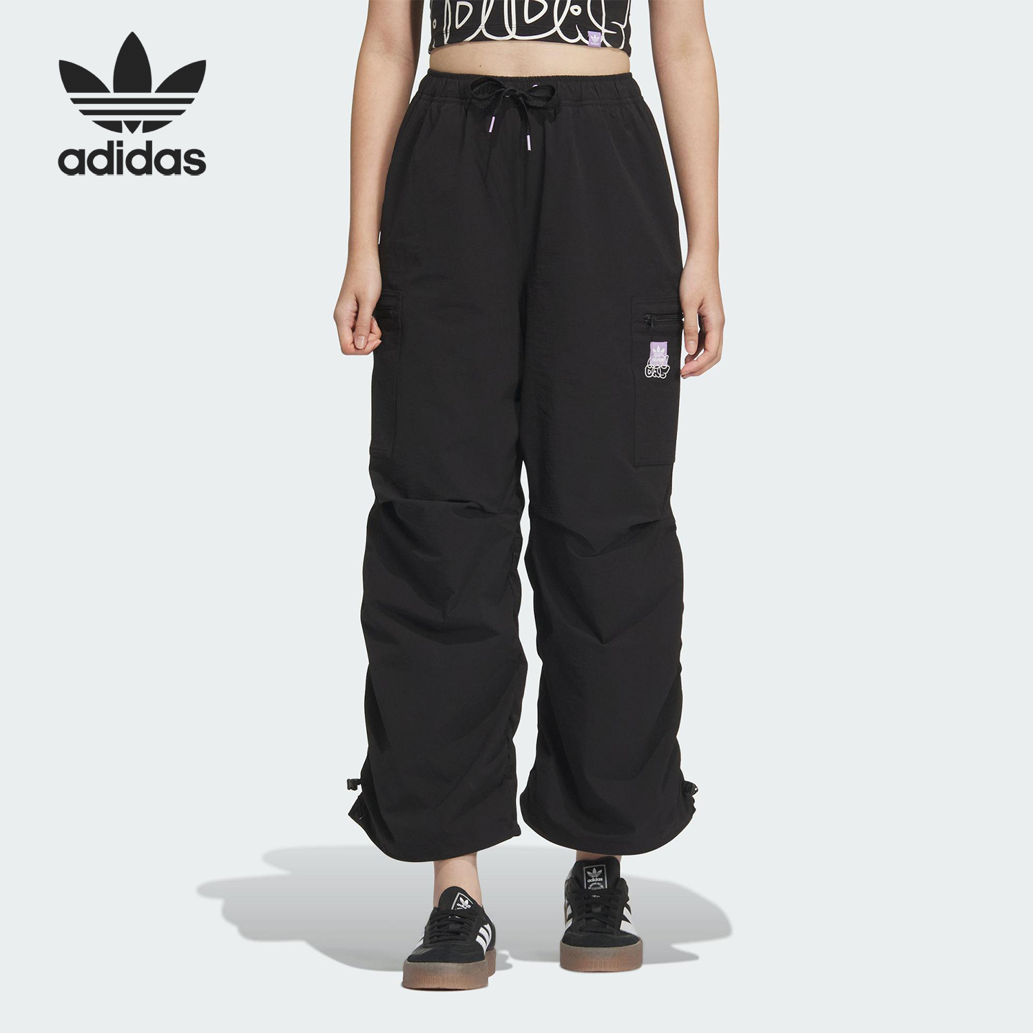 Adidas/阿迪达斯官方正品三叶草女士宽松运动工装梭织长裤JN1684