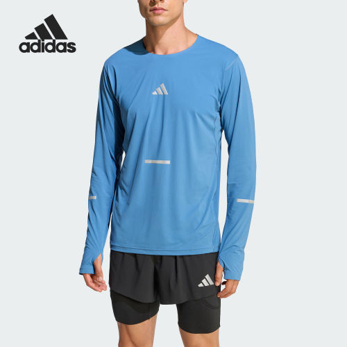 Adidas/阿迪达斯官方正品2026男士跑步运动修身圆领长袖T恤JY9748