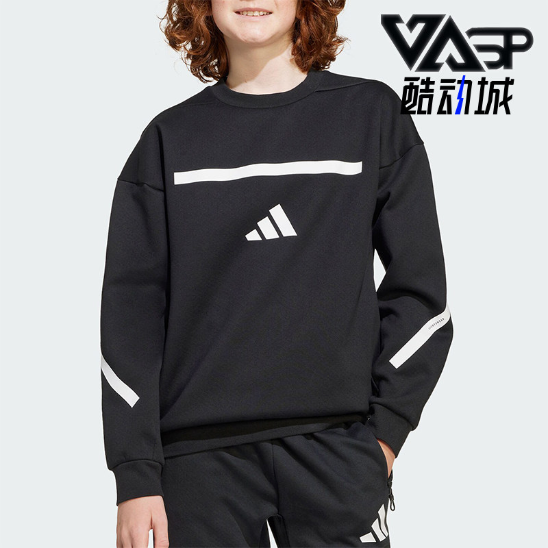 阿迪达斯大童拼接宽松保暖卫衣