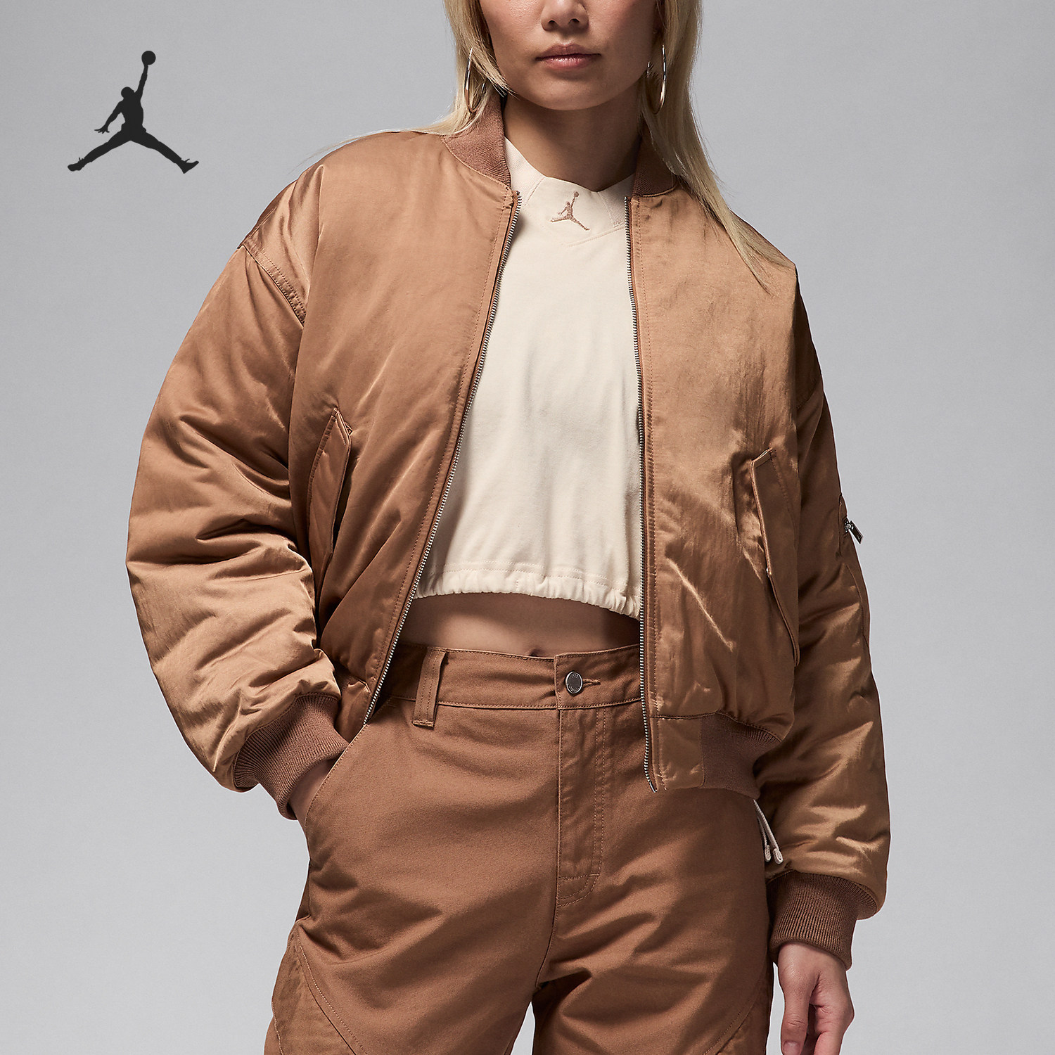 Nike/耐克正品JORDAN女士保暖短款复古运动棉衣FV7108-223