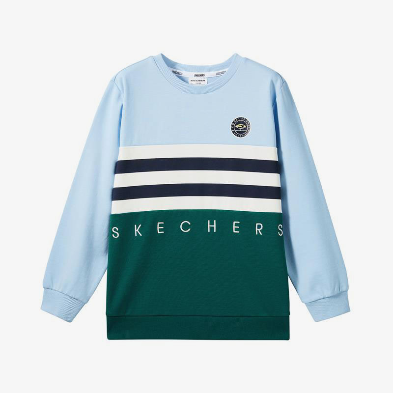 Skechers/斯凯奇正品当季新款大童运动休闲撞色圆领卫衣
