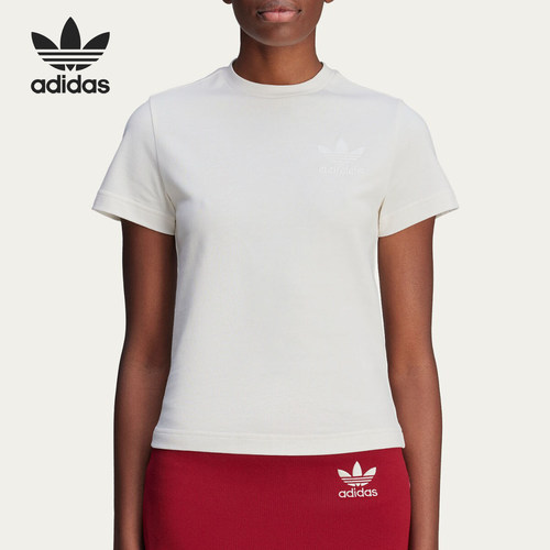 Adidas/阿迪达斯官方正品三叶草女士圆领修身运动短袖T恤JL7671
