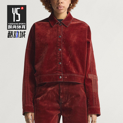 Adidas/阿迪达斯正品三叶草女士休闲丝绒翻领短款运动外套JY2394