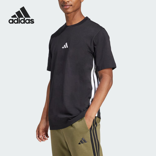 Adidas/阿迪达斯官方正品春季男士圆领针织条纹运动短袖T恤JD1906