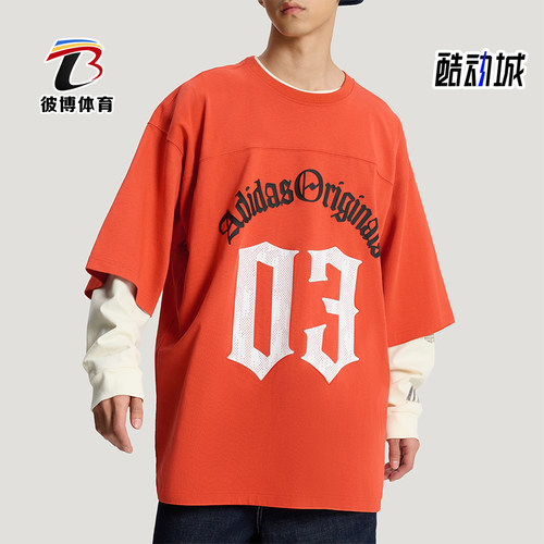 Adidas/阿迪达斯正品三叶草男士亲肤宽松个性时尚印花T恤KR0407