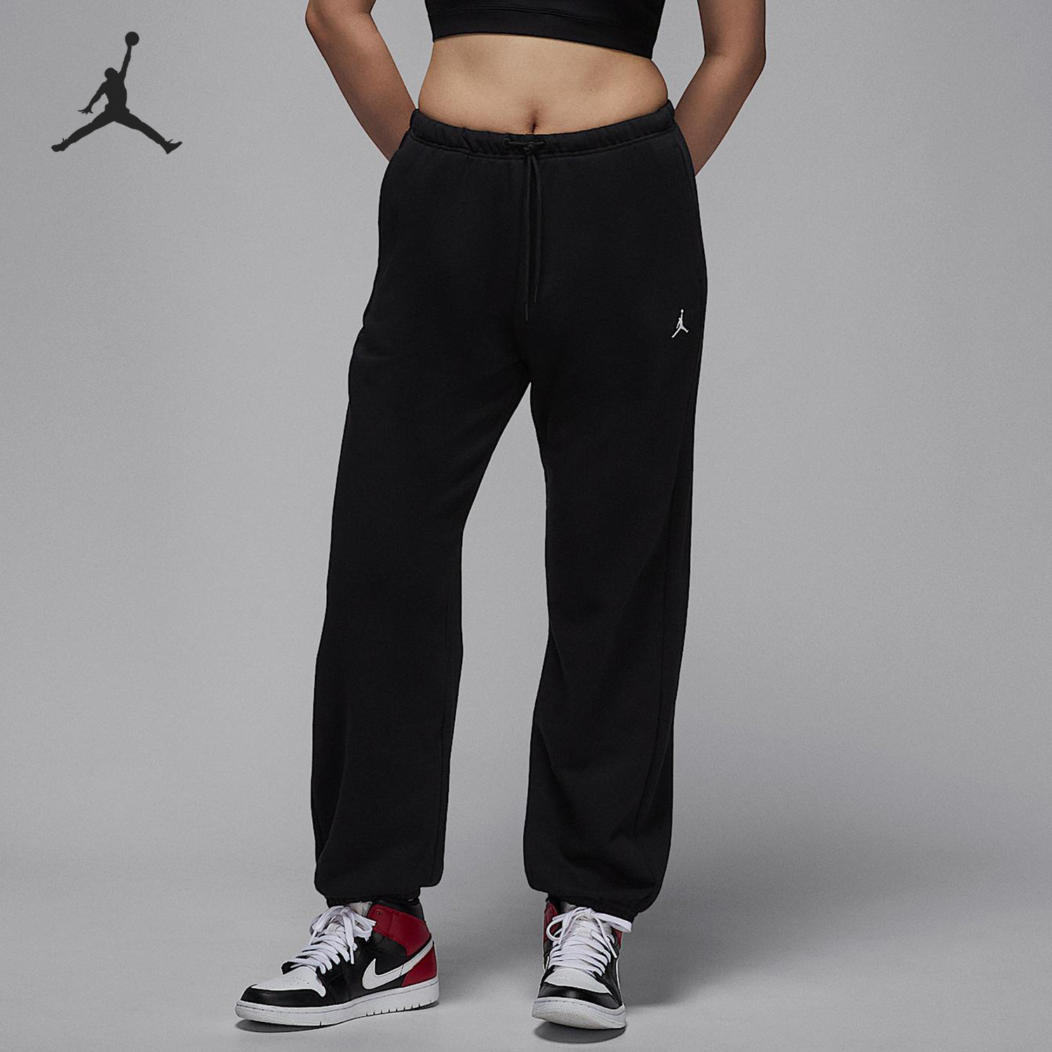Nike/耐克正品JORDAN女士松紧腰针织束脚刺绣长裤IB2505-010