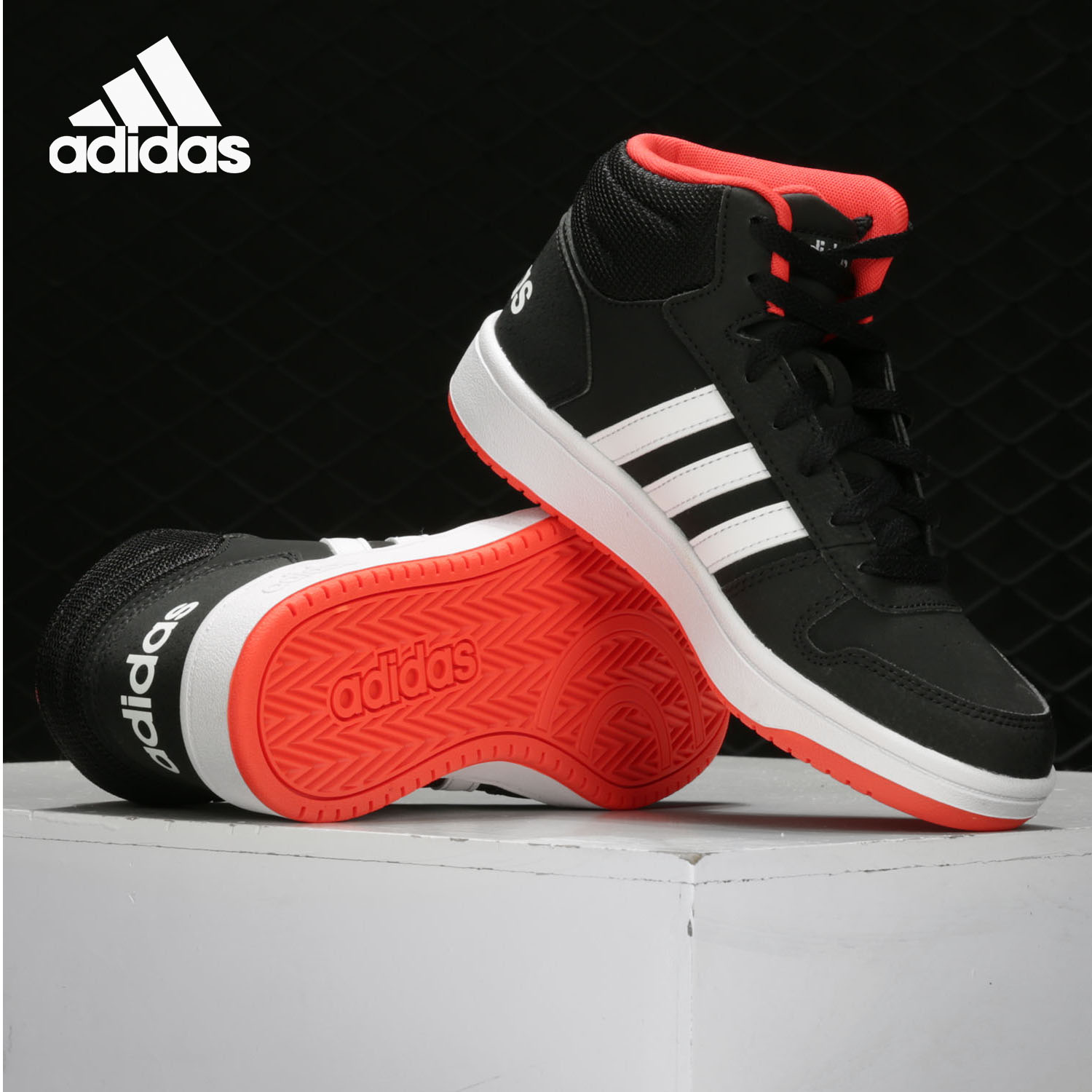 Adidas/阿迪达斯正品 HOOPS 2.0 K 大童三条纹中帮休闲板鞋B75743