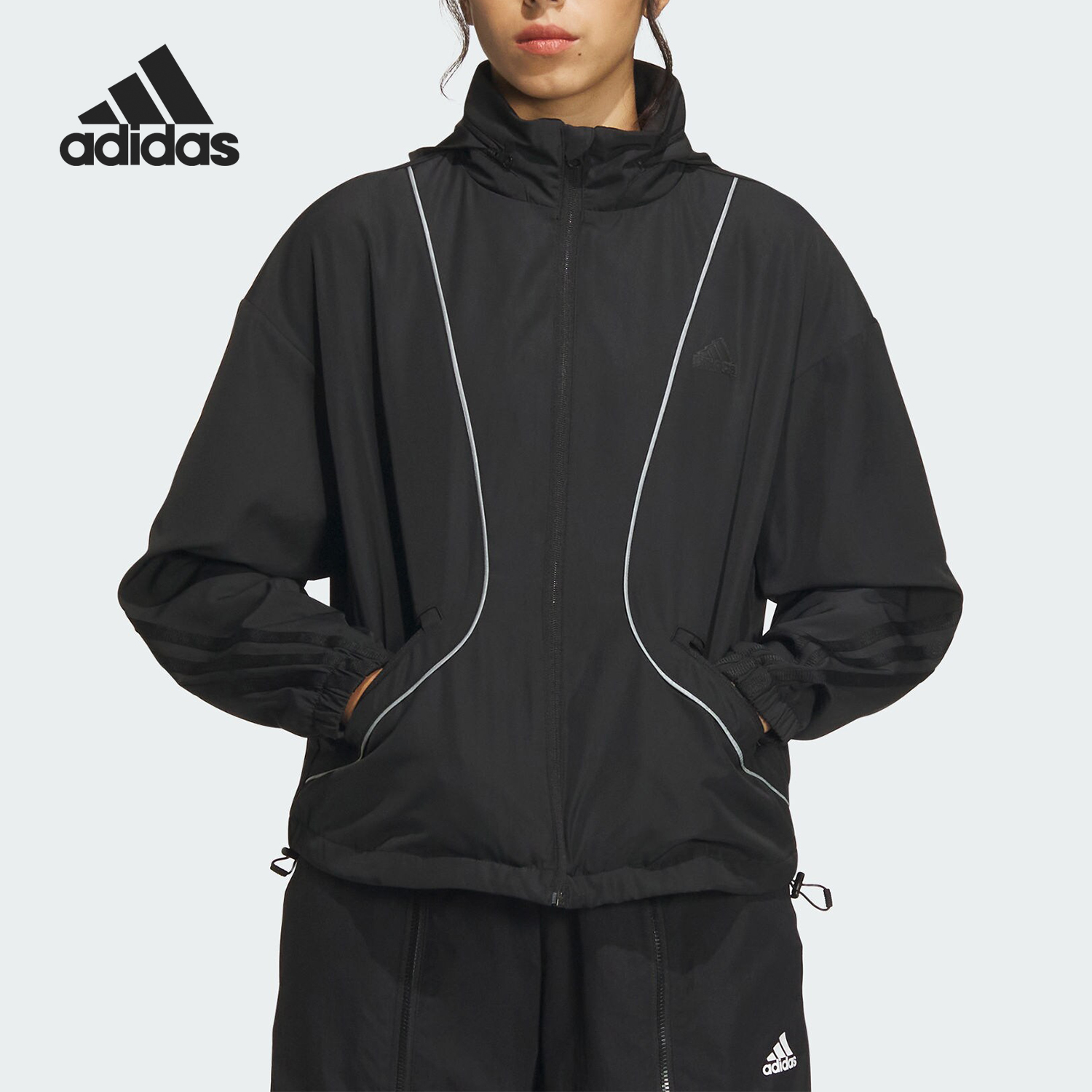 Adidas/阿迪达斯女士宽松梭织连帽夹克外套IM8974