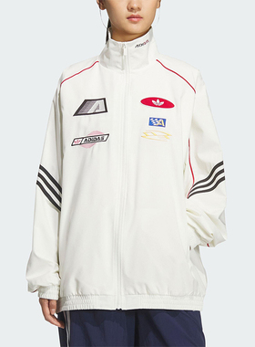 Adidas/阿迪达斯正品三叶草女士休闲宽松赛车立领运动外套KG6677