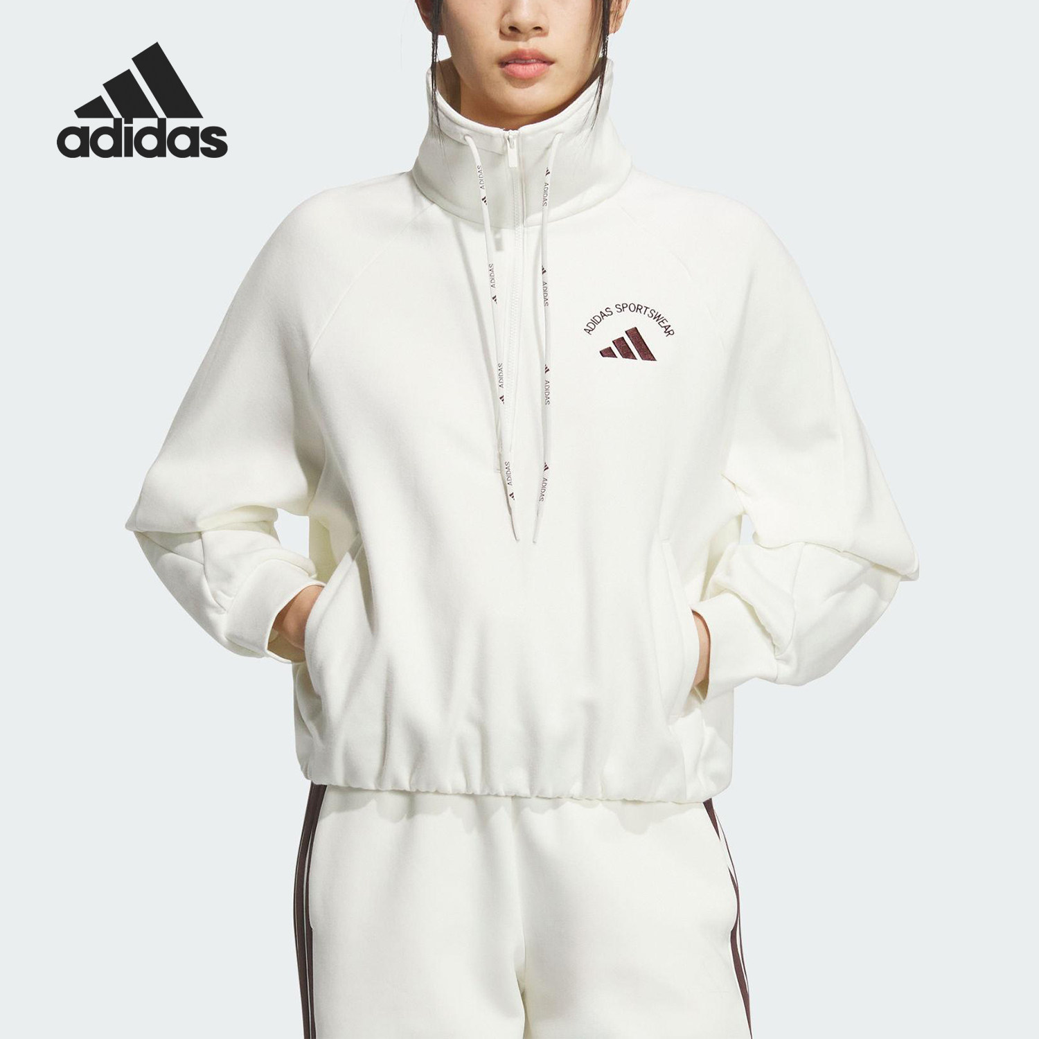 Adidas/阿迪达斯官方正品HALF ZIP SWEAT女士立领宽松卫衣KC0067