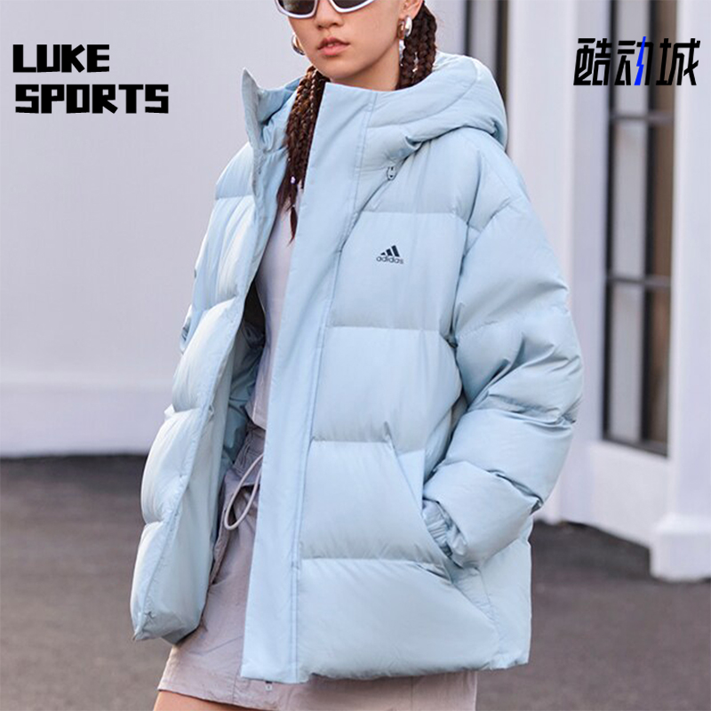 阿迪达斯男女连帽鸭绒面包羽绒服