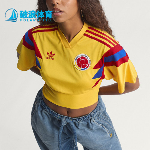 Adidas/阿迪达斯正品三叶草女士时尚V领球衣短款短袖T恤KE2294