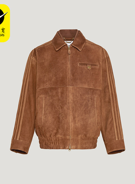 Adidas/阿迪达斯正品三叶草男士翻领复古宽松休闲皮革夹克KV5939