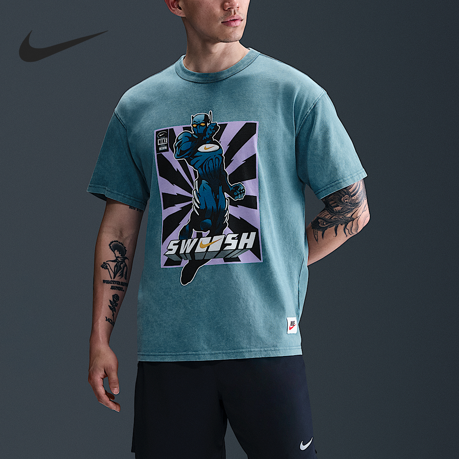Nike/耐克正品2025男士圆领套头透气印花运动短袖HJ3673-006