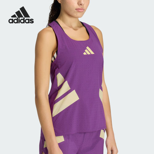 Adidas/阿迪达斯正品夏季女士跑步侧开叉修身背心T恤KA6122