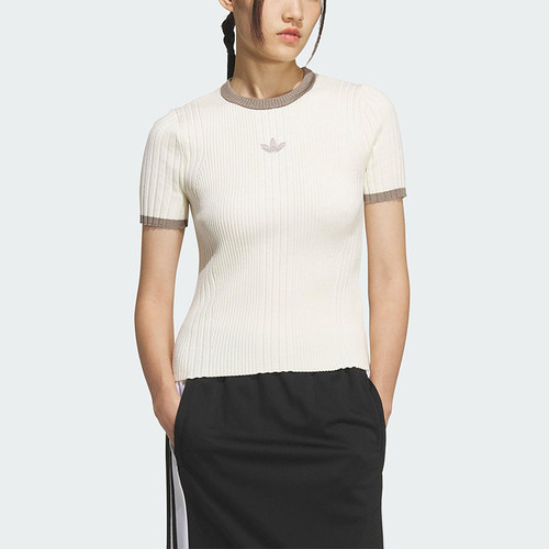 Adidas/阿迪达斯正品三叶草女士运动针织休闲修身日常短袖KS8494