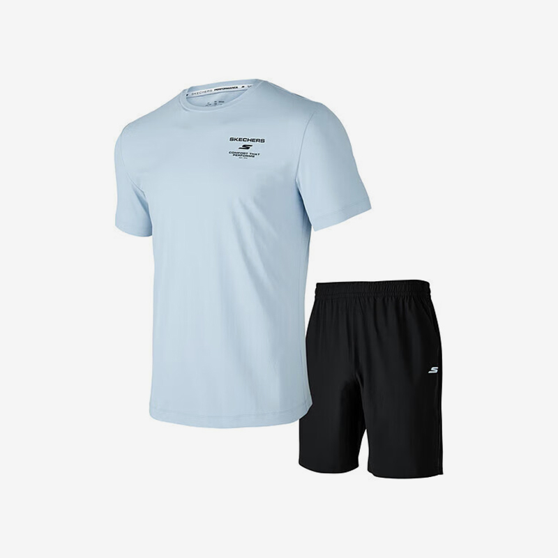 Skechers/斯凯奇正品2024新款男士运动健身透气短袖短裤套装