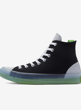 Converse匡威 防滑耐磨高帮拼接休闲帆布鞋男女同款黑绿 170834C